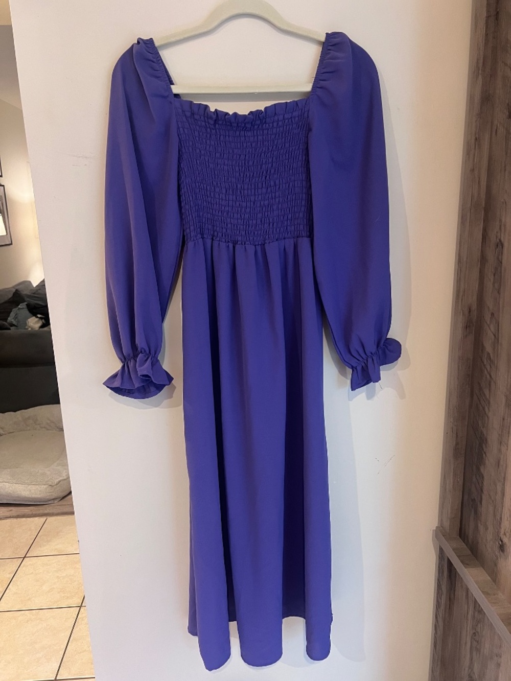 Floerns Women's Boho Square Neck Smocked Long Puff Sleeve A Line Maxi Dress